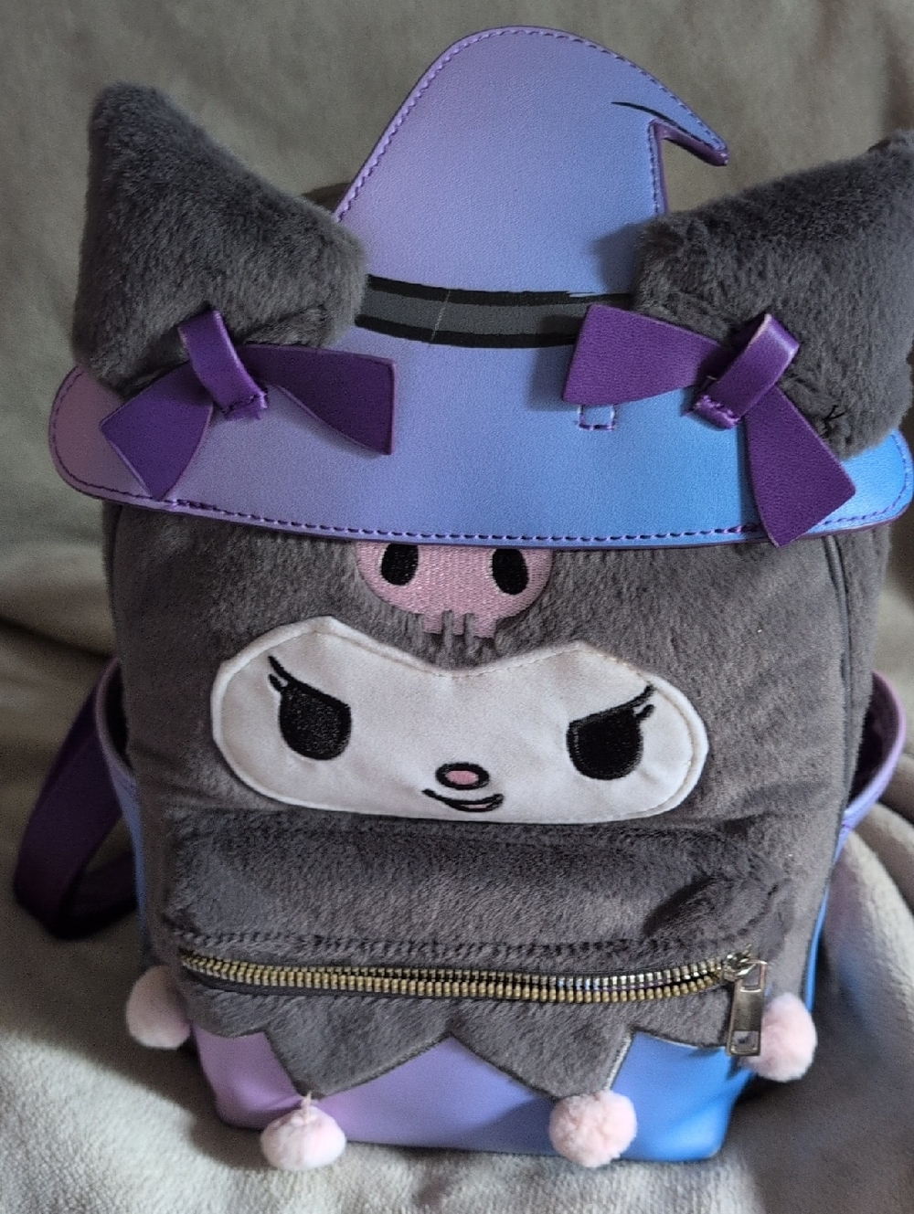 Her Universe Kuromi Hello Kitty Purple and Gray Plush Witch Hat Mini Backpack